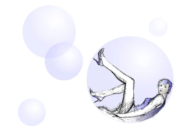 Blauw vrouw in bubbels — Stockvector