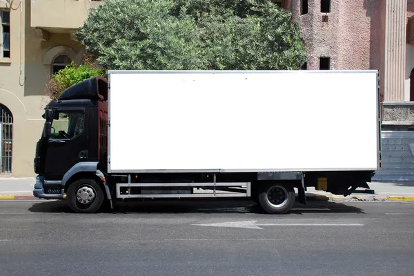 Camión blanco con panel en blanco —  Fotos de Stock