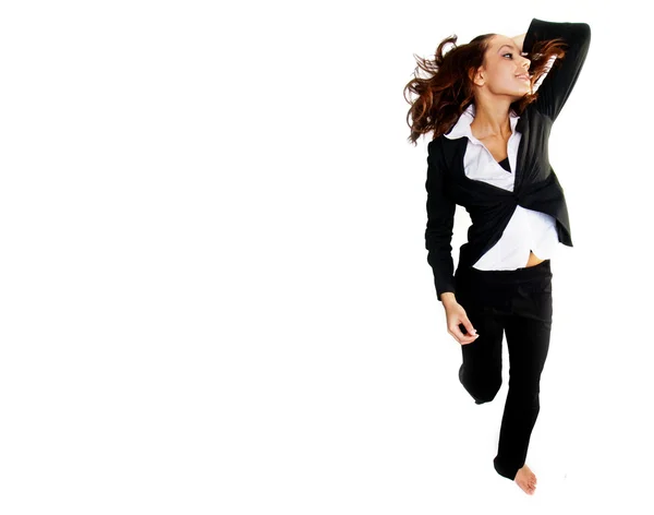 Прыгающая деловая женщина — стоковое фото