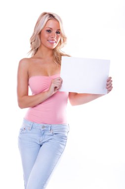 Sexy girl holding a blank page clipart