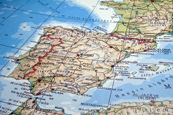 西班牙和葡萄牙地图. — 图库照片