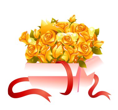 bir kutu içinde Sari güller