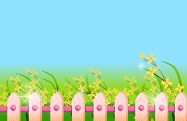 Fence in front of green lawn and flower clipart