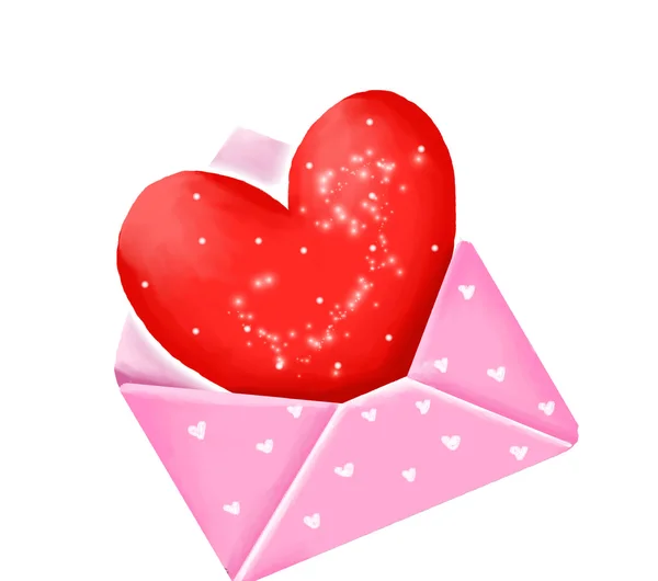 Κόκκινη καρδιά σε ροζ φάκελο — Φωτογραφία Αρχείου