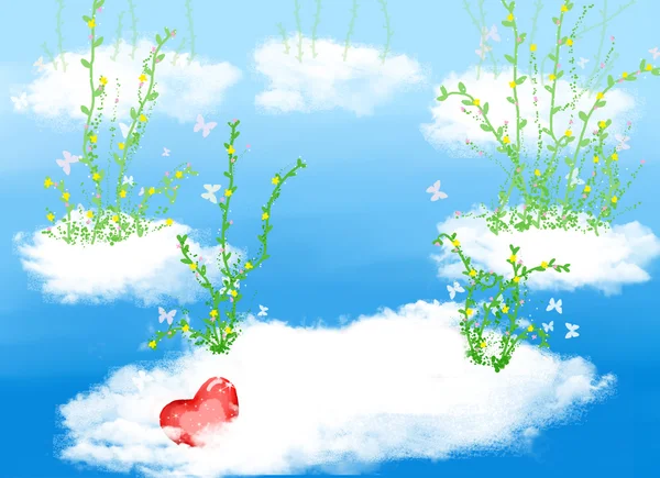 Cloud, bloem en hart — Stockfoto