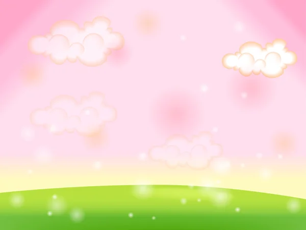 Trawnik zielony i różowy niebo — Zdjęcie stockowe