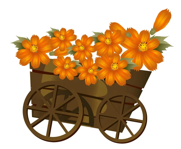 Ahşap vagon ve çiçek — Stok fotoğraf