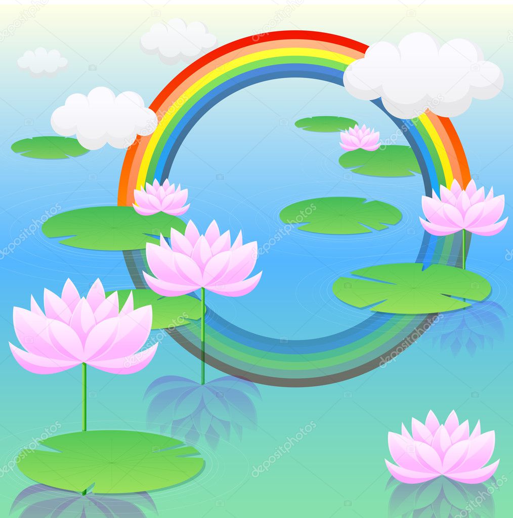 Lotus flower and rainbow