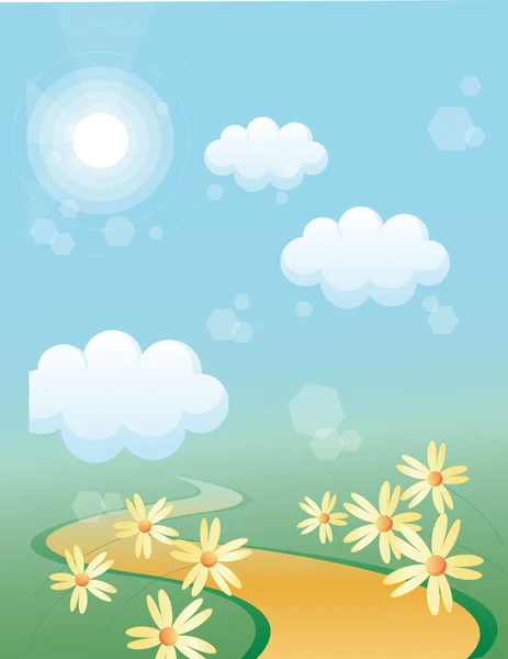Landweg, blauwe hemel, bloem — Stockfoto