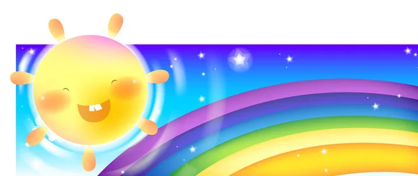 Rainbow a slunce na modré obloze — Stock fotografie