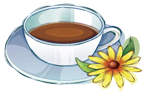 コーヒーのカップと黄色のデイジーの花 — ストック写真