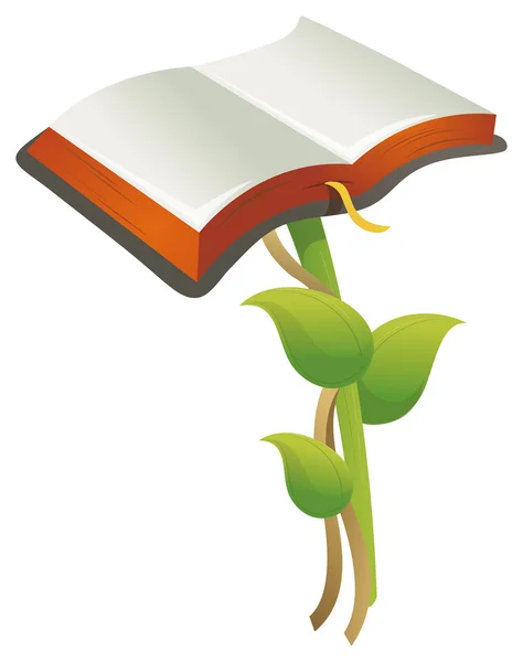 En öppen bok på en toppen av blad — Stockfoto