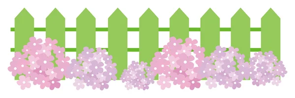 ดอกไม้และรั้วสีเขียว — ภาพถ่ายสต็อก