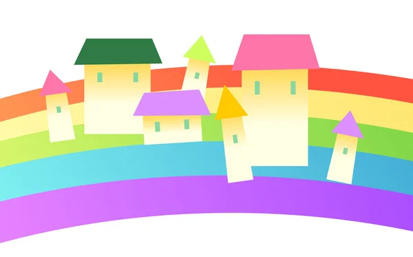 Hus og regnbue - Stock-foto