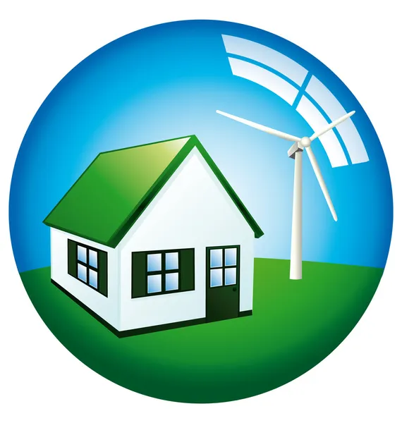 小さな緑の家の風車 — ストックベクタ