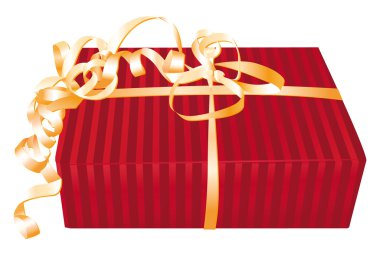 Wonderful red gift with golden roll ribbon bow. clipart