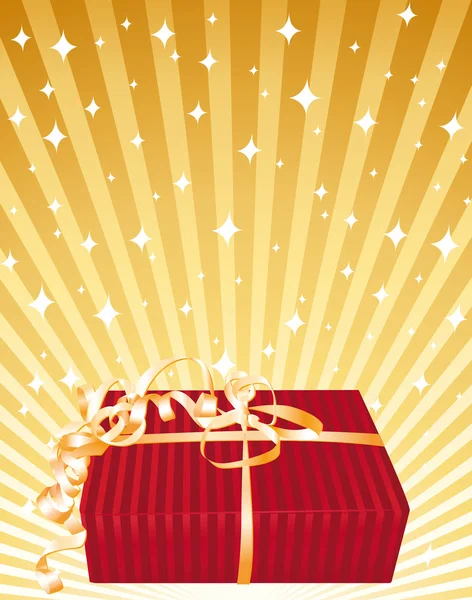 Red gift on a golden background. — Stock Vector