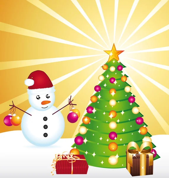 Χριστουγεννιάτικη ευχετήρια κάρτα με χιονάνθρωπο. — Διανυσματικό Αρχείο