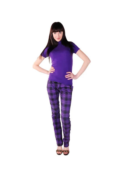 Söt flicka i violett kläder — Stockfoto