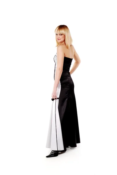 Schöne Blondine in einem langen Kleid — Stockfoto