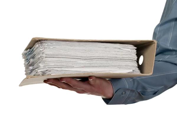 Man holding catalog of documents — Stock Photo, Image