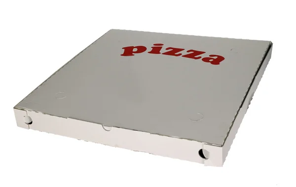 Caixa de pizza no fundo branco — Fotografia de Stock
