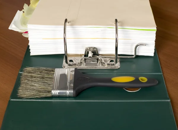 Block of documents with paintbrush — Stock Photo, Image