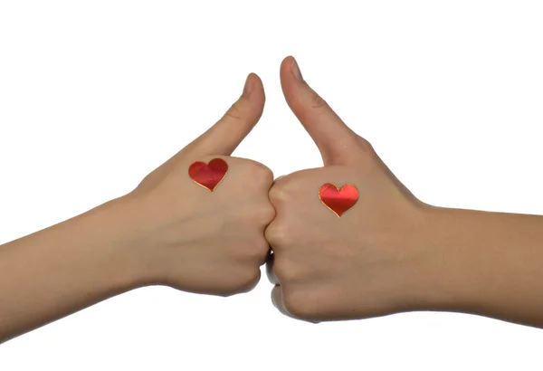Heart shapes on hand, finger — Stock Photo, Image