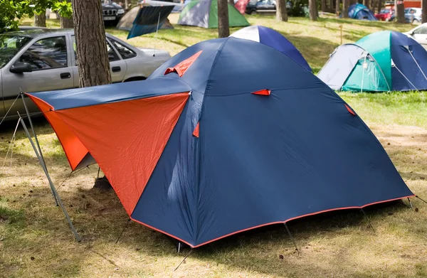 stock image Blue tent with red entrance