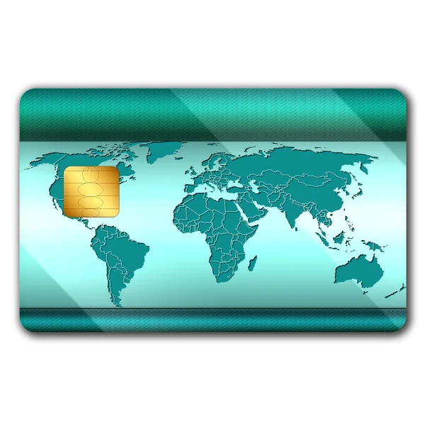 Cartão de crédito com mapa do mundo — Fotografia de Stock