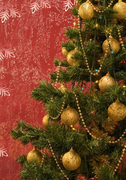 Christmas tree in red grunge background — Stock Photo, Image