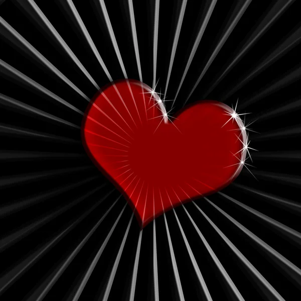 Červené srdce na černé pruhované pozadí — Stock fotografie