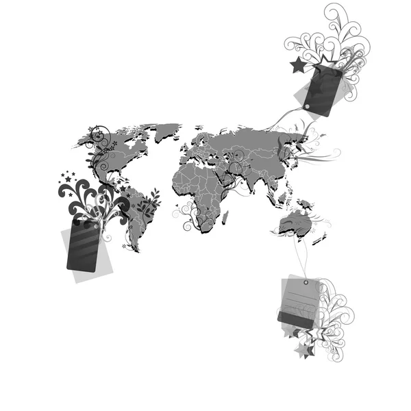 Mappa globale con note e fiori — Foto Stock