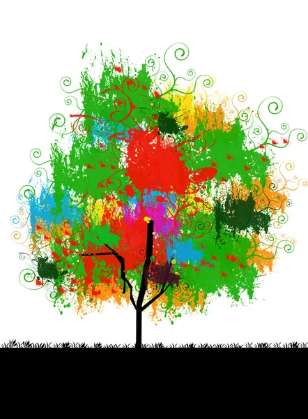 Картина дерева з різнокольоровими листям — стокове фото