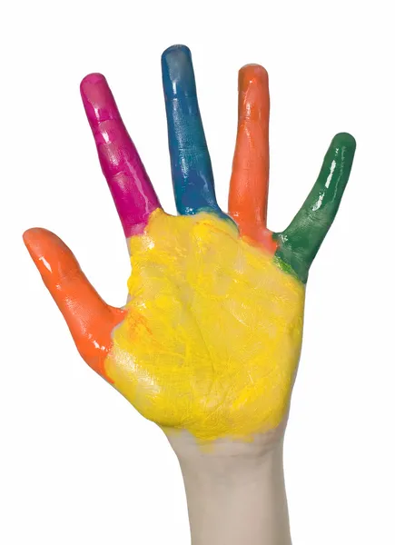 Bambino e mani colorate — Foto Stock