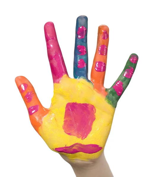Niño y manos coloridas —  Fotos de Stock