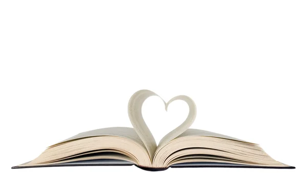 Libro aperto e forma di cuore — Foto Stock