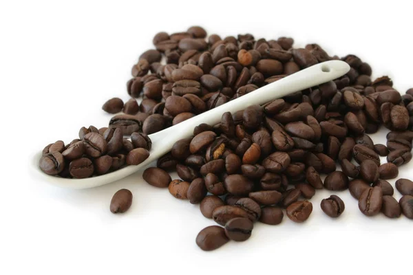 Grains de café et cuillère — Photo