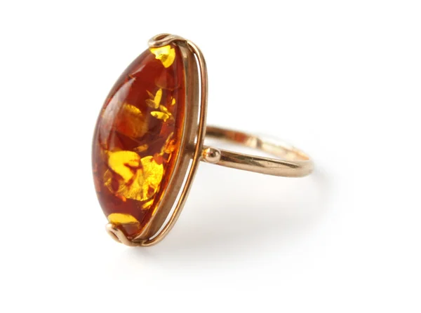 stock image Ring with amber on a white background