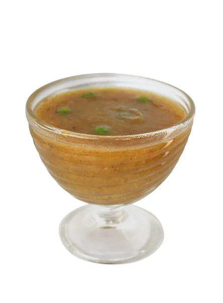Supă de legume piure într-un vas de sticlă — Fotografie, imagine de stoc