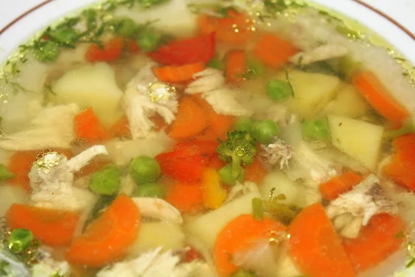 야채를 곁들인 닭고기 수프 — 스톡 사진