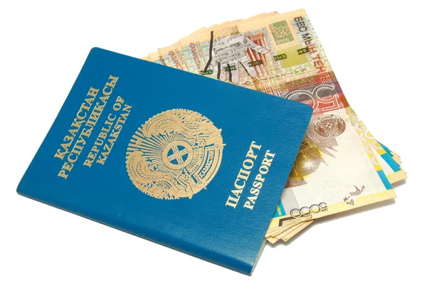 여권 및 카자흐스탄의 지폐 — 스톡 사진