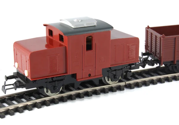 Spielzeug-Diesellokomotive und Güterwagen — Stockfoto