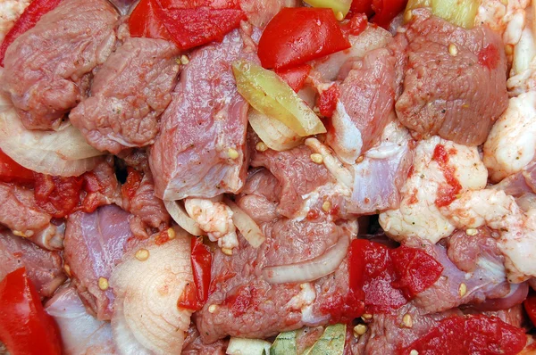 stock image Raw stew meat in pickle (marinade)