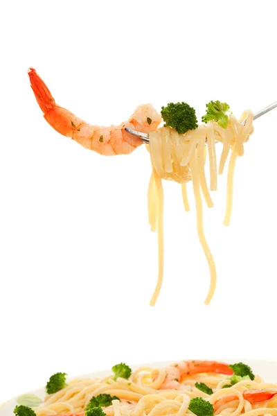Spaghetti and shrimp — Stock Photo, Image