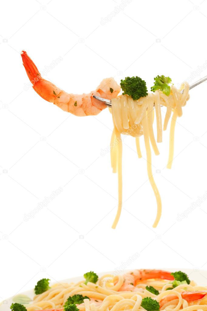 Spaghetti and shrimp