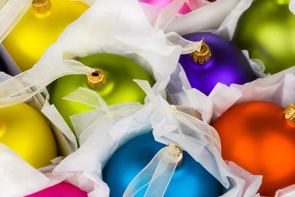 Boxed Christmas decorations baubles — Stock Photo, Image