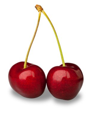 Pair fresh cherries on white with clipping path clipart