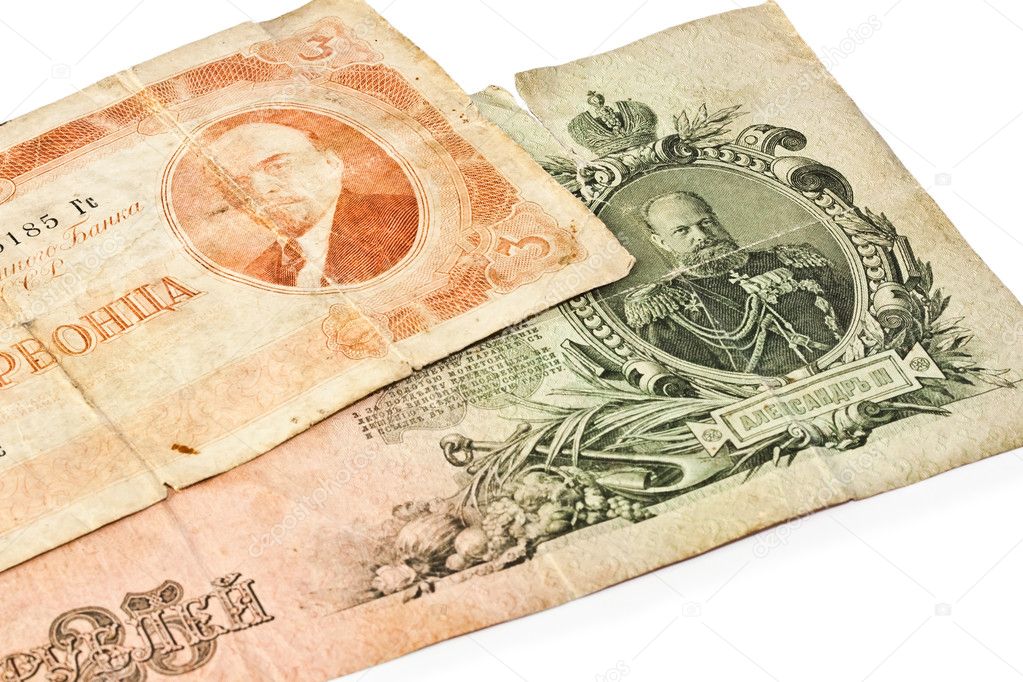 Old banknotes isolated on white