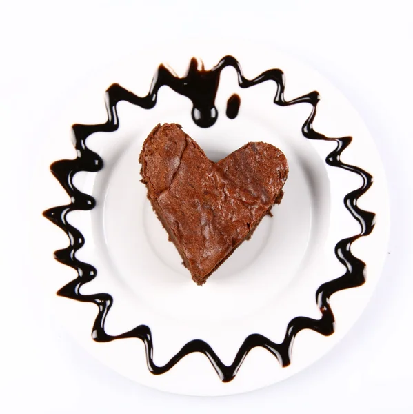 Fetta a forma di cuore di un brownie — Foto Stock